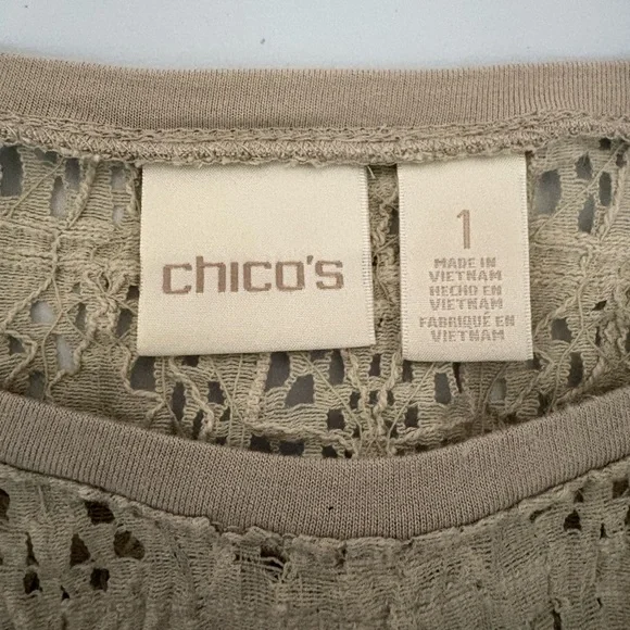 CHICO's Beige Novelty Textured Open Knit Long Sleeve Top Womens 1 Medium - Picture 6 of 10